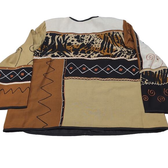 VTG Indigo Moon Patchwork Jacket Womens Size 1X Animal Print Tapestry Brown Tan - Picture 5 of 12